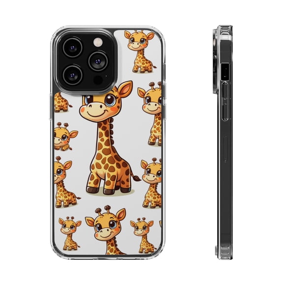 DistinctInk Hybrid (Acrylic / TPU) Clear Slim Fit Case for Apple iPhone 14 Pro MAX (6.7" Screen) - "Joyful Giraffe: Playful Spots and Smiles"