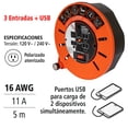 thumbnail image 4 of Extensión Eléctrica d'Carrete IUSA 5m, 3 Entradas + 2 USB negro, 4 of 5