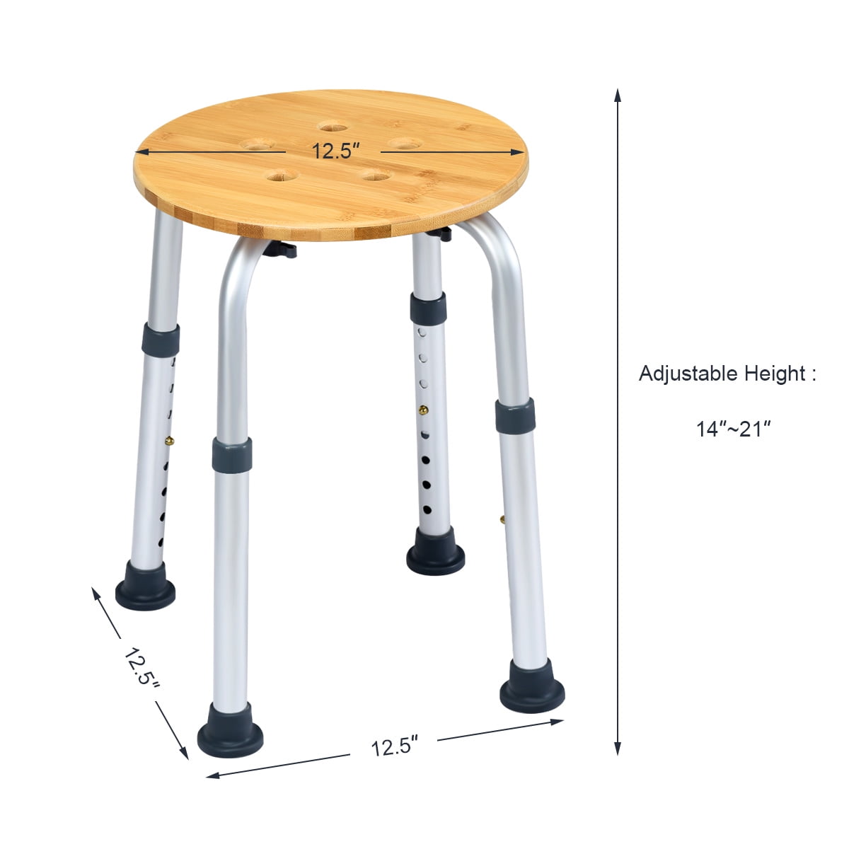 Costway Bamboo Bath Seat Shower Chair Round Shaped Stool SlipResistant