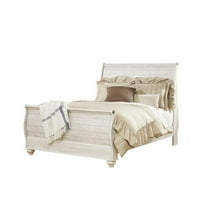 Bowery Hill Farmhouse 59.25"Hx63"Wx93.5"D Wood Queen Sleigh Bed in Whitewash