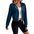 thumbnail image 6 of Admvng Women's Cropped Hoodie Jacket Zip Up Rib Cuff Hem Short Short Hooded Sweat Coat, 6 of 9