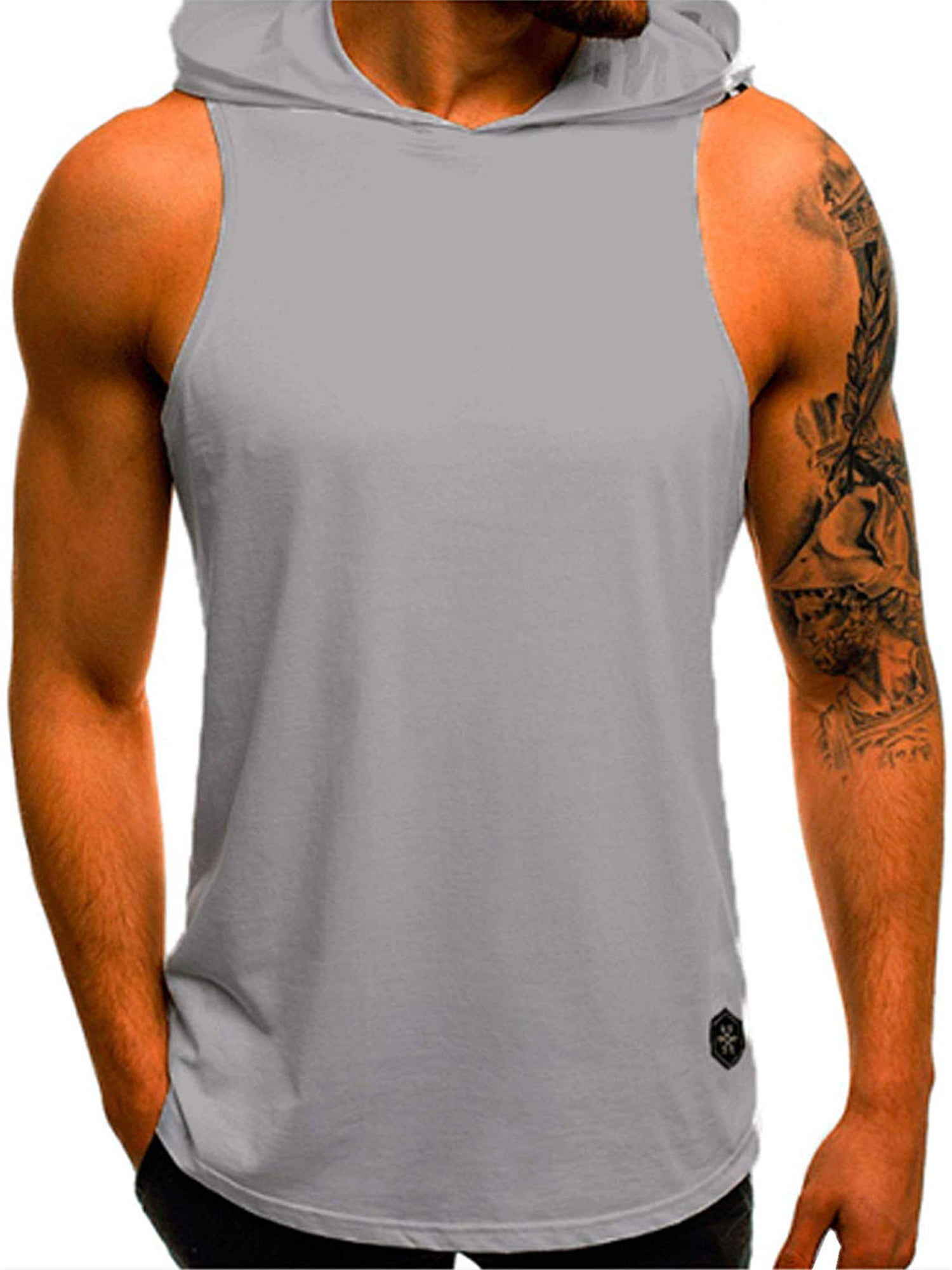 7789 Men's Sport Workout Hooded Tank Tops with Face Cover Sleeveless Gym T-Shirt Muscles Tees with Hood 
