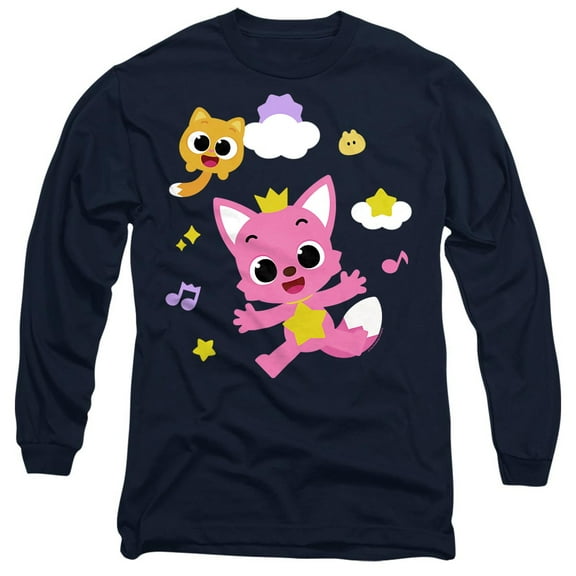 Pinkfong and Ninimo Clouds Unisex Adult Long-Sleeve T Shirt, Navy, Small