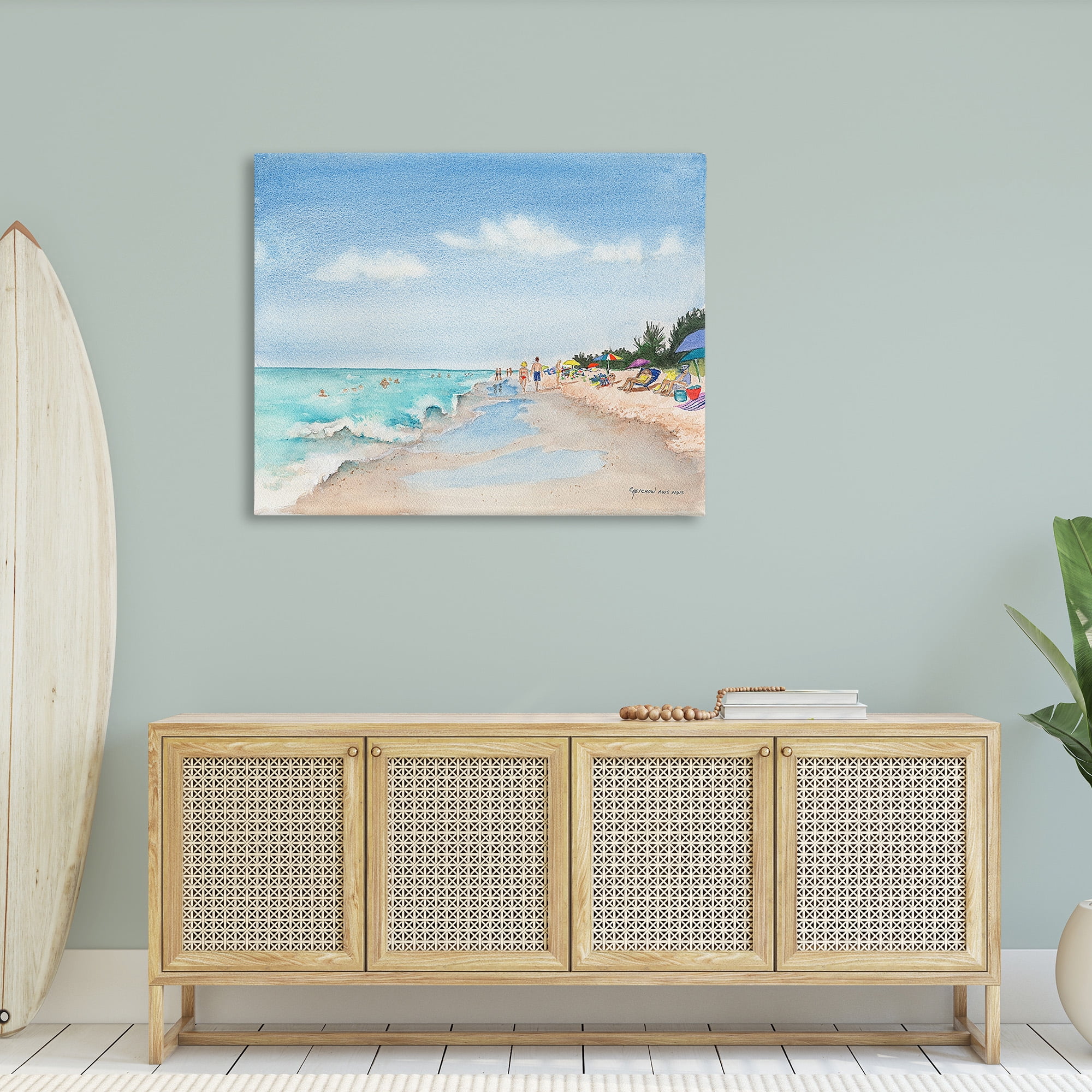 Stupell Industries Traditional Beachgoers View Landscape Painting Gallery Wrapped Canvas Art Print Wall Art, 48 x 36