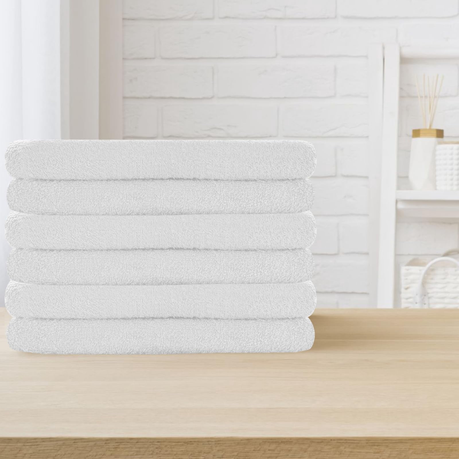 SupremePlus Soft Absorbent and Durable 16” x 27” Cotton Blend Hand Towels, White 12 Count