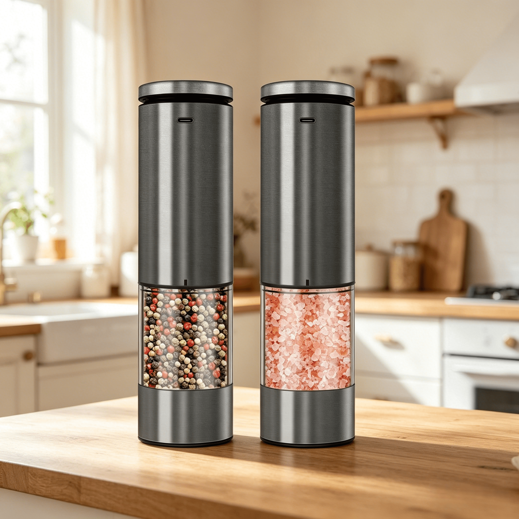 2PCS electric salt and pepper grinder - USB powered, one handed operation, suitable for giving Christmas, birthday, and New Year gifts, suitable for kitchen and restaurant supplies