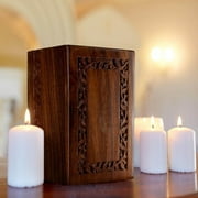 Forever Lane Rosewood Cremation Urn Decorative Box Wooden Urn for Ashes, Engraved Border