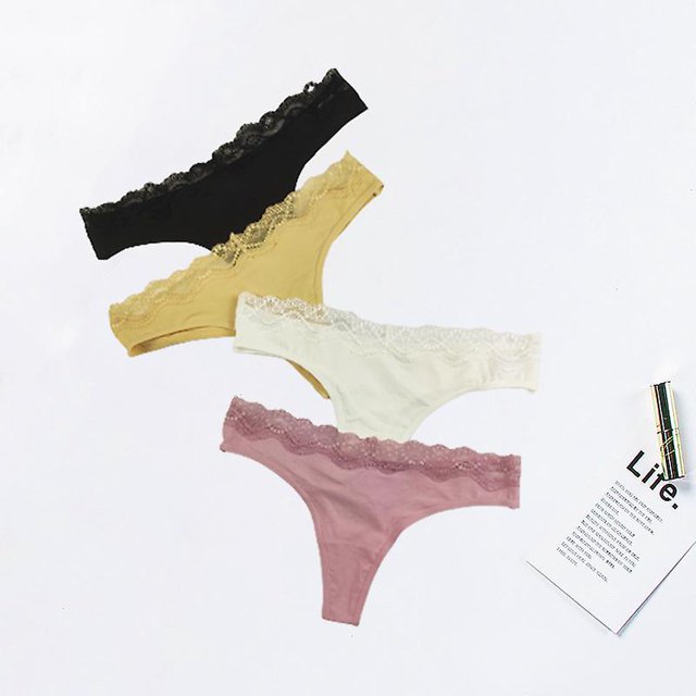Tanga de mujer, bragas transparentes de cintura baja con espalda en T, tanga de mujer de algodón sin costuras con encaje, 4 piezas