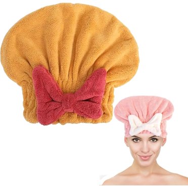 New Super Absorbent Hair Towel Wrap for Wet Hair, Quick Drying Microfiber Hair Towel Wrap, Efficient Soft Absorbent Fast Drying Cap for Curly, Long & Thick Hair, Unisex(Yellow)