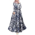 thumbnail image 2 of WXLWZYWL Robe Dress for Women Cotton Linen Print Muslim Spring Dress Long Sleeve Women Floral Button Robe, 2 of 6