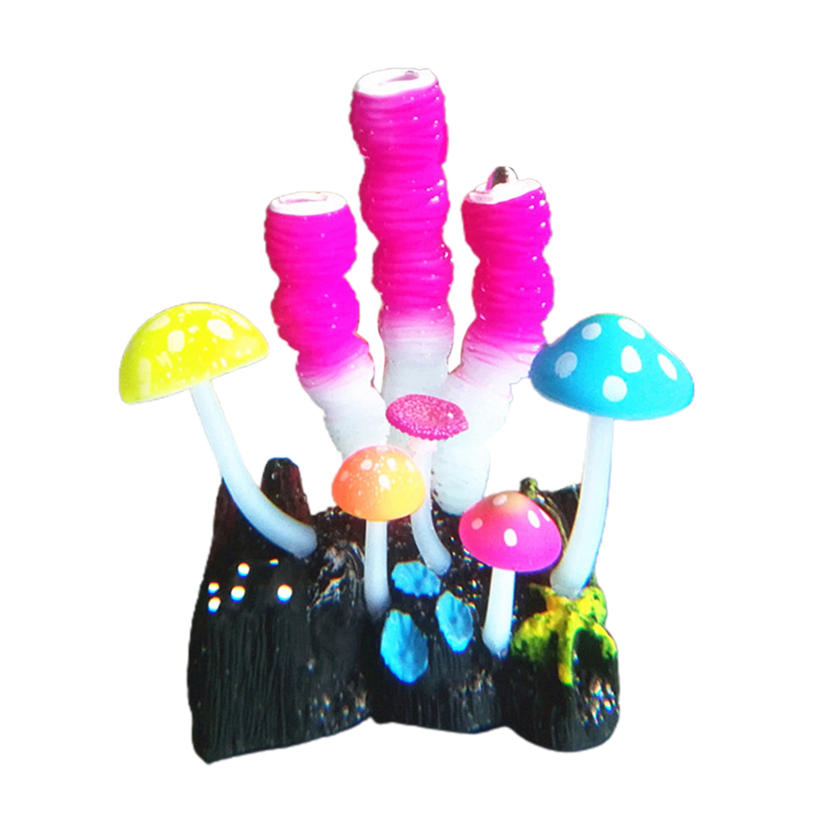 Ludlz Aquarium Decorations, Glowing Coral Plant Ornaments for Betta Fish Tank Decorations, Glow Mushroom Decor