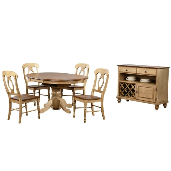 Sunset Trading Brook 6-Piece 42 - 60" Extendable Wood Dining Set in Cream