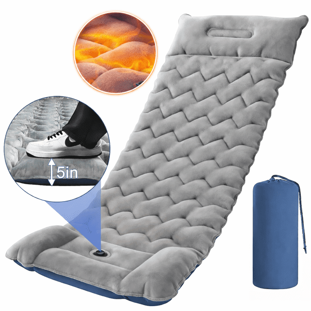 Camping Colchoneta para Dormir, Colchón Inflable Ultraligero con Bomba de Pie Incorporada, Compacto E Impermeable para Acampar, Mochilear, Hacer Senderismo y Viajar - Versión Mejorada con Forro Polar