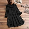 thumbnail image 2 of HAiming Women's Long Sleeve Hooded Trendy Button Round Neck Cotton Linen T-Shirt Plus Size Casual Loose Tunic Blouse, 2 of 7