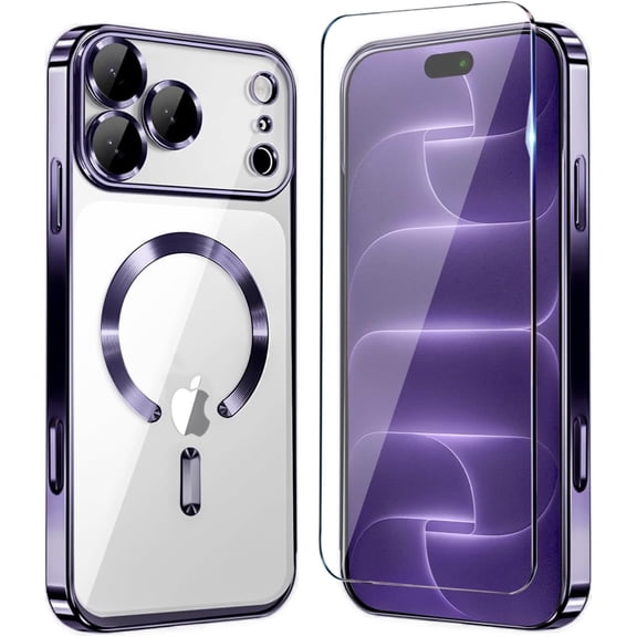 Magnetic Glossy Case for iPhone 18 Pro, 18Pro Case Clear Luxury-Purple | iPhone 18 Pro Phone Case with Screen Protector & Camera Protector [Compatible with MagSafe],Shockproof Cover