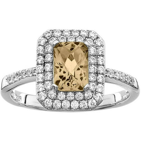 5th & Main Platinum-Plated Sterling Silver Cushion-Cut Citrine Pave CZ Ring