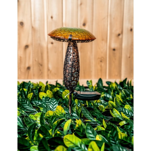 Bâton de Champignon Solaire en Métal et Verre avec LED - Jaune