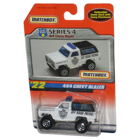 Matchbox To The Rescue (1998) Series 4 White 4x4 Chevy Blazer Police Off Road Patrol Truck #22 - (Game Card)