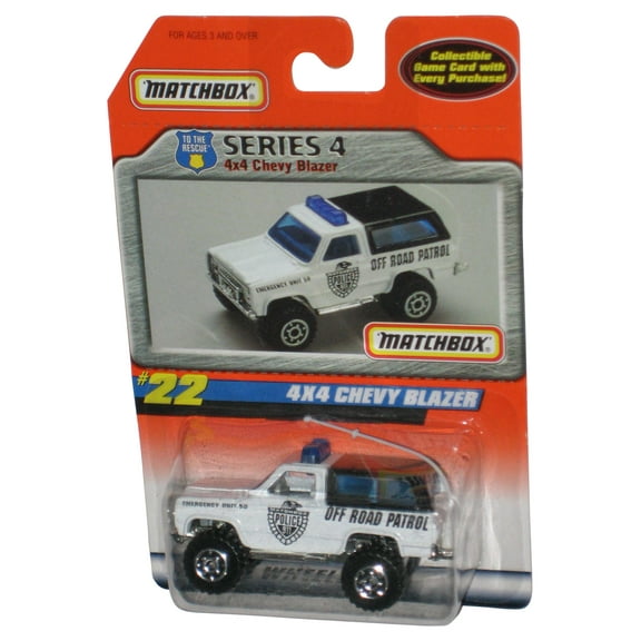 Matchbox To The Rescue (1998) Series 4 White 4x4 Chevy Blazer Police Off Road Patrol Truck #22 - (Game Card)