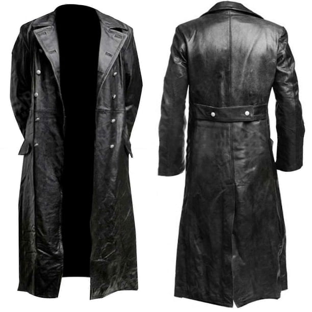 Faux Leather Long Coat Men Trench Coat Streetwear Faux Leather Men's for Men, New 26s
