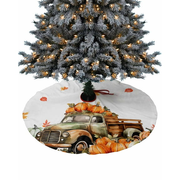 Fall Truck Christmas Tree Skirt 48 Inches Large Christmas Skirt Tree, Pumpkins Thanksgiving Botanical Tree Skirt Christmas Decorations for Fireplace Party Holidays Indoor Outdoor
