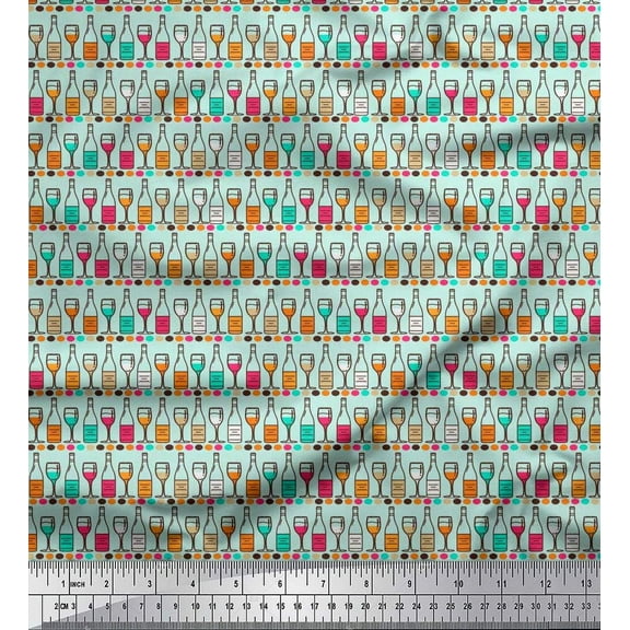Soimoi Cotton Duck Fabric Bottle & Wine Glass Bar Print Fabric by Yard 42 Inch Wide