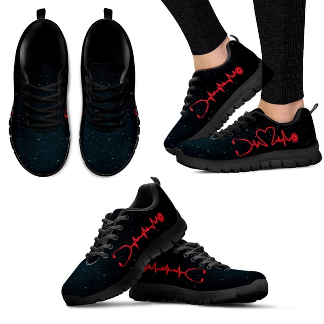 Zapatos de enfermería para mujer con suela blanda negra y diseño de estrellas, zapatillas deportivas rojas con estampado de ECG, cómodas zapatillas de verano, zapatos planos