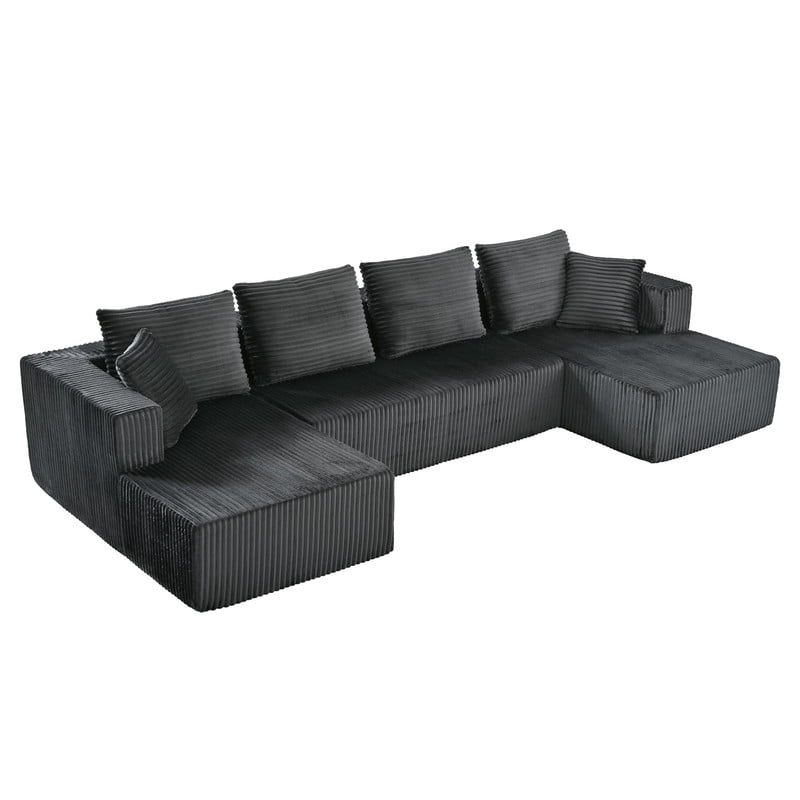 U-Shaped Modular Sectional Sofa with Double Chaise, 132.1'' Oversized Corduroy Sofa Couch with Deep Seat for Living Room Apartment