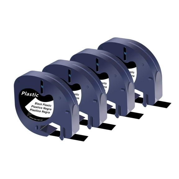 GREENCYCLE 4PK Compatible for DYMO Letra Tag Refills 913318 1/2" x 13' (12mm x 4m) White on Black Plastic Label Maker Tape