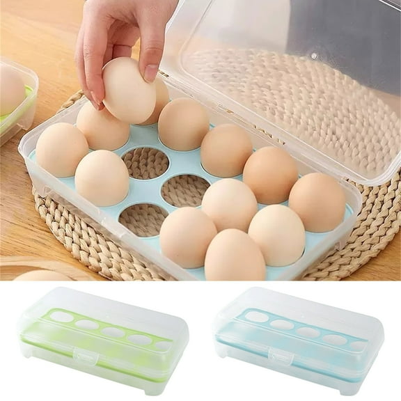 Egg Carton 1Pcs 15 Grids Egg Storage Box with Lid Food Grade Refrigerator Organizer for Kitchen Eggs Tray(Blue) NCHKUN