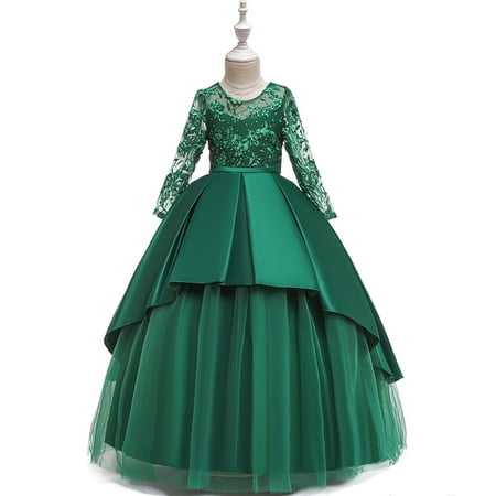 

XMMSWDLA Toddler Girl Clothes Girls Lace Embroidery Flowers Net Yarn Temperament Bowknot Long Sleeve Birthday Party Gown Long Dresses Discount Clearance