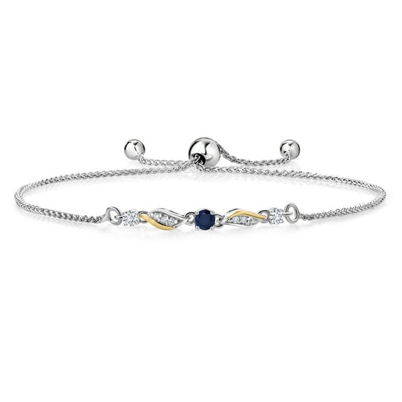 Gem Stone King 925 Sterling Silver and 10k Yellow Gold Blue Sapphire and White Lab Grown Diamond Tennis Bracelet for Women (0.39 Cttw, Gemstone September Birthstone, Fully Adjustable up to 9 inch)