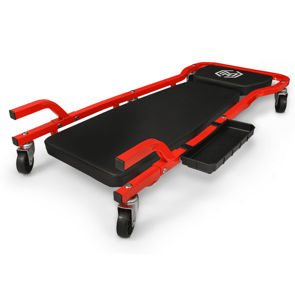 Magshion Heavy Duty Automotive Creeper with Adjustable Headrest, 43.5" Padded Steel Frame Creeper with Tools Tray for Garage Shop, 6 Noiseless Casters 300lbs Capacity, Red