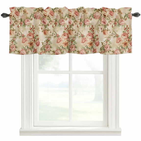 Rose Fall Farmhouse Short Window Curtain Valances, Thanksgiving Vintage Pastoral Botanical Flowers Rod Pocket Kitchen Valances for Living Room Bedroom Bathroom Cafe 60" x 18"