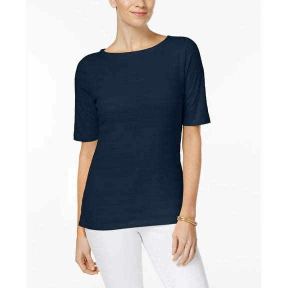 Charter Club Elbow-Sleeve Textured Top (Intrepid Blue, XS)