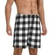thumbnail image 2 of Balery Black White Plaid Pantalones cortos de pijama de punto de algodón para hombre con cinturilla y bolsillos-Small, 2 of 6