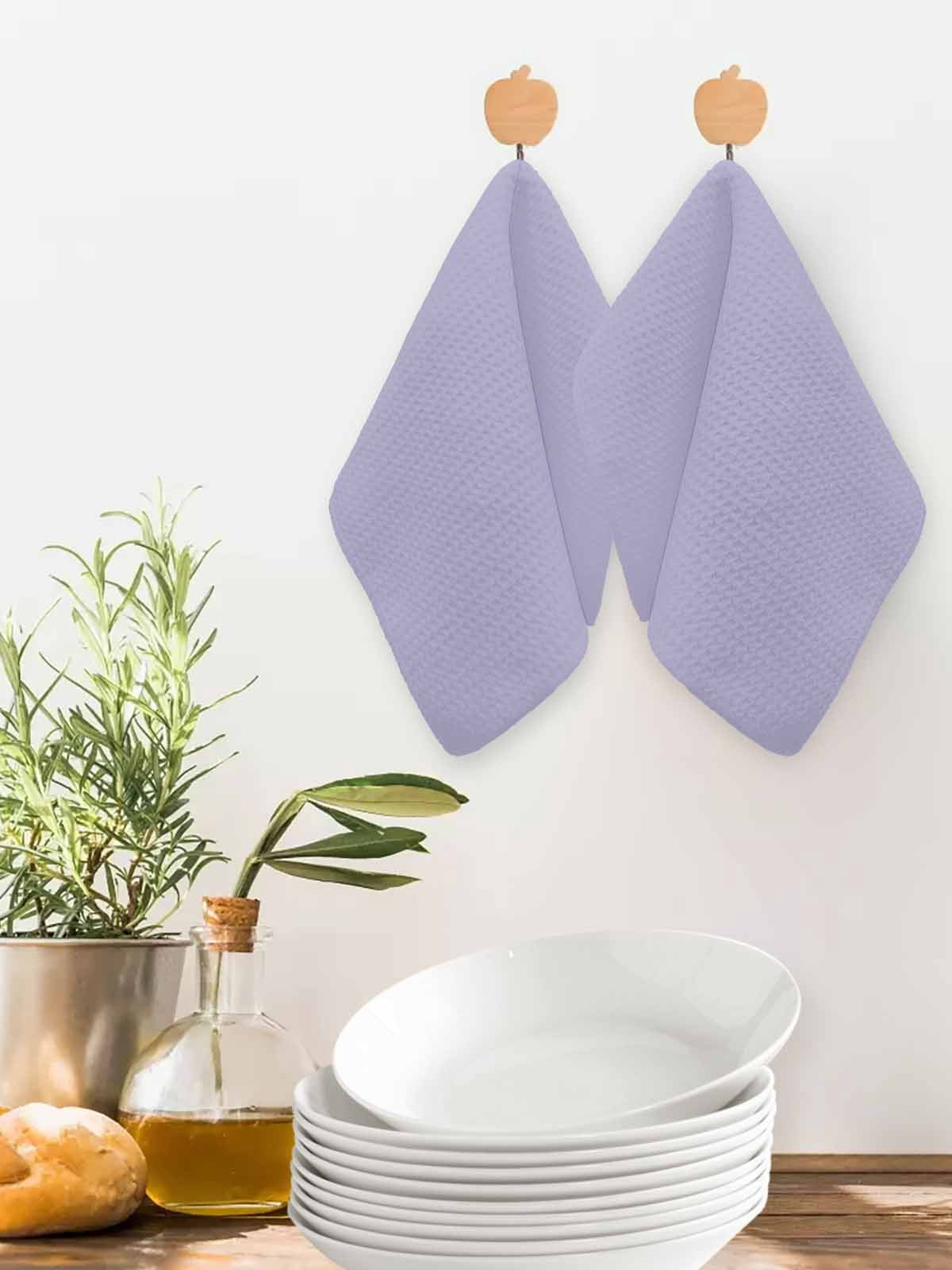 Pure Lavender Kitchen Dish Towels for Drying Dishes Set of 4, Simple Solid Color Waffle Weave Microfiber Hand Tea Bathroom Towels Quick Dry & Absorbent Towel 12x12