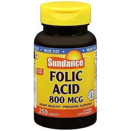 Sundance Folic Acid B-9 Prenatal Support Gluten-Free 800mcg 250 ct, 4-Pack