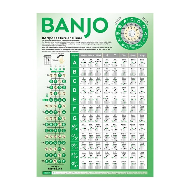 Banjo Chords Chart Poster Banjo Fretboard Notes for Pianist Friends Beginner Baoblaze Tabla de práctica de acordes