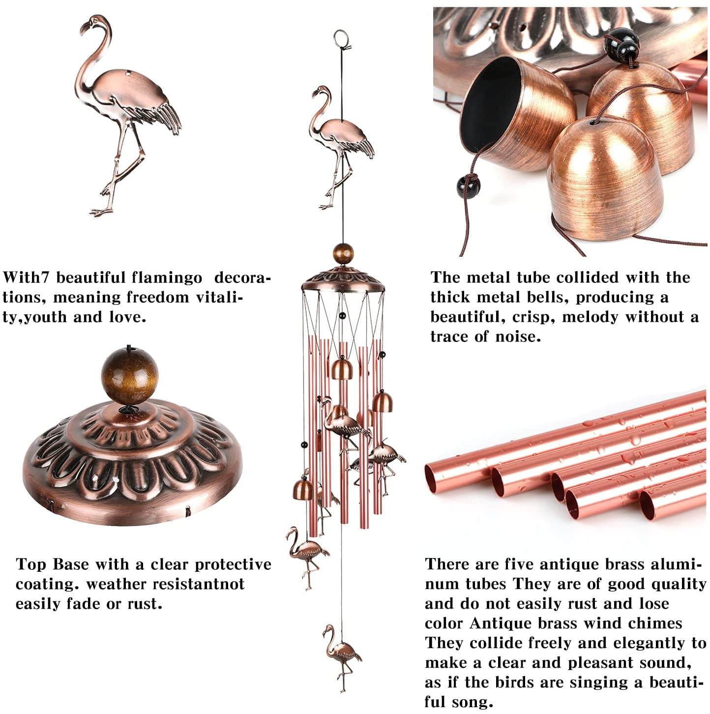 Bird Windchime Deep Tone with Metal Tubes & Hanging Hook Outdoor Decor for Garden Patio Porch Yard Backyard Memorial Wind Bell Best Gift for Loved Mom Grandma Bronze Wind Chimes for Outside 
