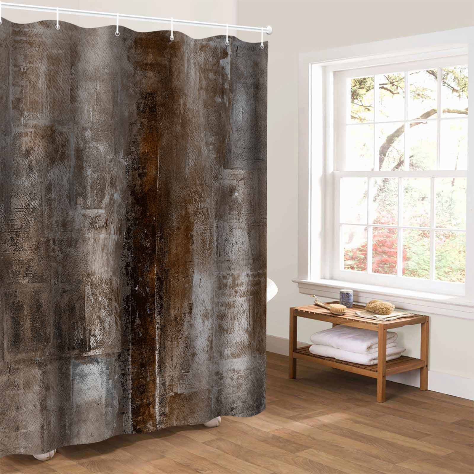 Brown Bathroom Curtain 72 Inch Shower Curtain with Hooks, Retro Oil Painting Modern Abstract Art Aesthetics Waterproof Polyester Bath Curtain Washable Bathtub Curtain 66''x 72''