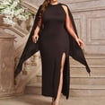 thumbnail image 3 of LYEAA Formal Evening Dresses for Women Plus Size Sleeveless Crew Neck Mesh Long Dress Flowy Elegant Dress Slit Solid Color Gown Cocktail Dress Zipper Dress Fashion Club Dress Dress Black XL, 3 of 4