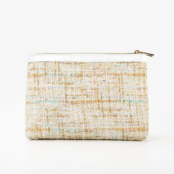 Preppy Tweed Cosmetic Lay Flat Travel Bag, Multicolor