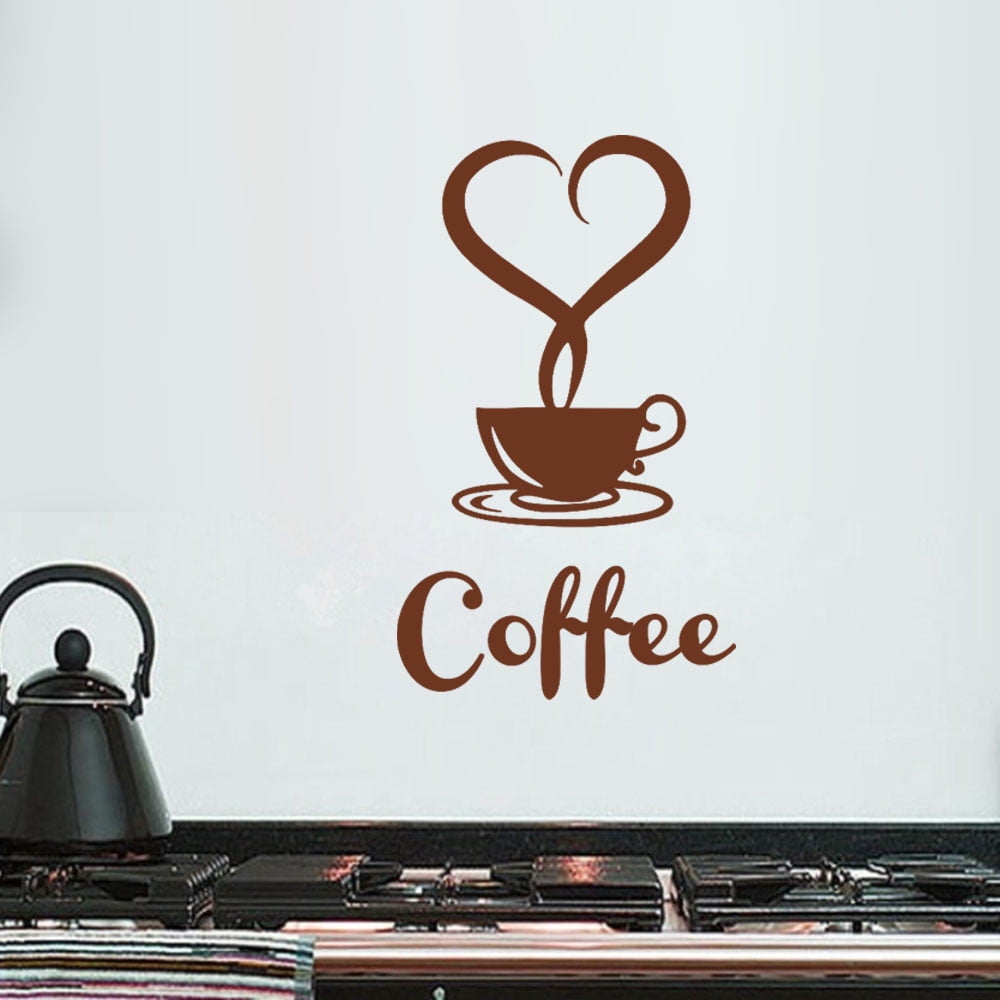 Cafe Art Decals Decor Stickers Coffee Cups Tea Love Heart Kitchen Wall Sticker T