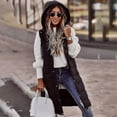 thumbnail image 1 of Chaqueta de bolsillo sin mangas con chaleco acolchado de longitud media y un solo pecho con capucha de color liso para mujer, 1 of 4