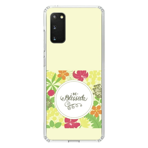 DistinctInk Clear Shockproof Hybrid Case for Galaxy S20 ULTRA / 5G (6.9" Screen) - TPU Bumper, Acrylic Back, Tempered Glass Screen Protector - Be Blessed - Floral Pattern Yellow