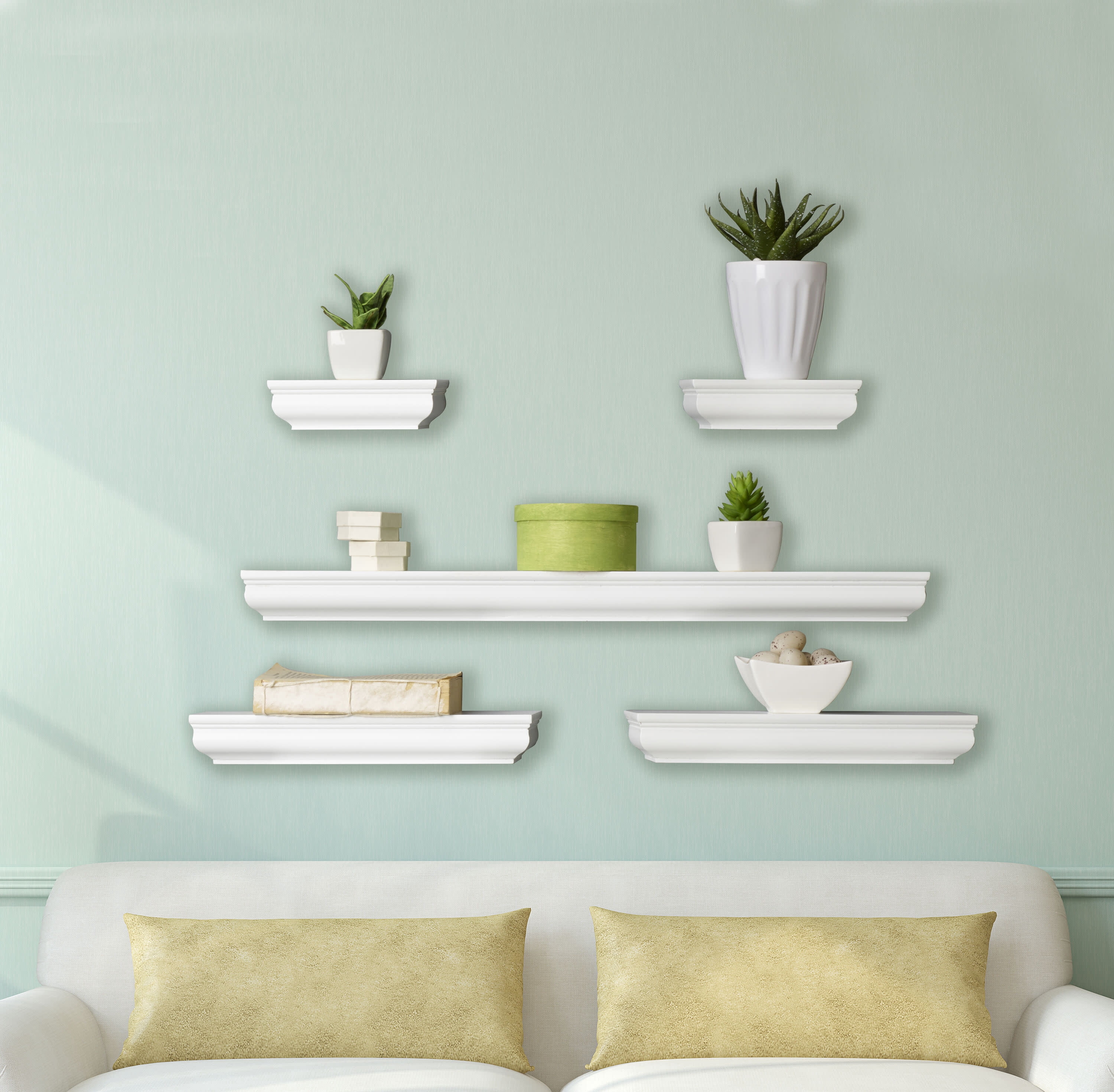 Melannco Set of 5, 2-6-inch 2-12-inch, 1-24-inch Shelves in White