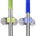 thumbnail image 1 of Zhuge Soporte de acero inoxidable para escobas y trapeadores, organizador de pared de doble propósito para escobas y trapeadores con 2 tornillos dobles y adhesivos 3M, 1 of 4
