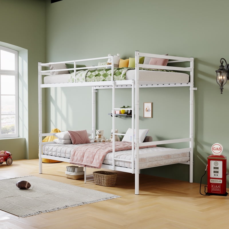 Twin Over Twin Metal Bunk Bed, Heavy Duty Bunk Bed for Kids, Teens & Adults, Convertible into 2 Twin Beds, 11.42" High Guardrails, Built-In Ladder, Under-Bed Storage, Easy Assembly