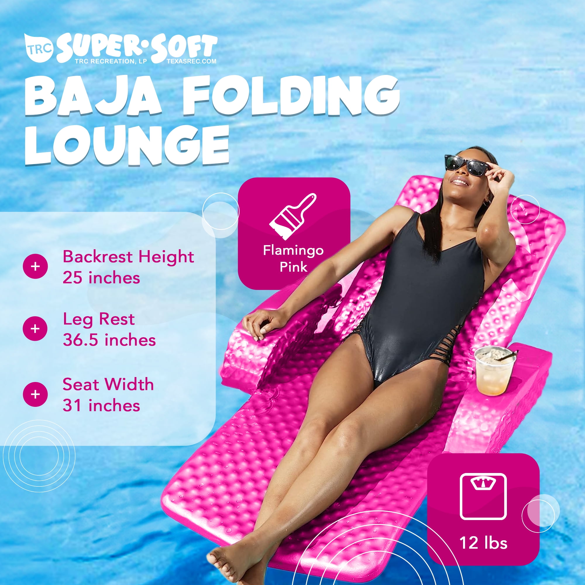 TRC Recreation Folding Baja II Portable Pool Float Lounger Flamingo Pink Walmart